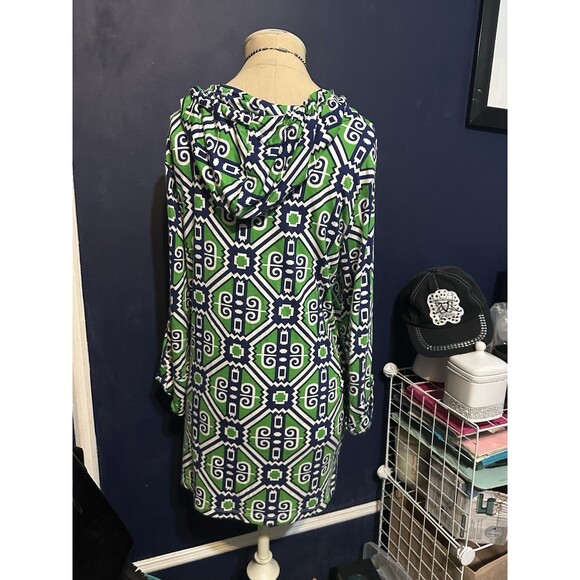 Macbeth collection Coverup pool Hooded Blue Green print size Small - Picture 3 of 4